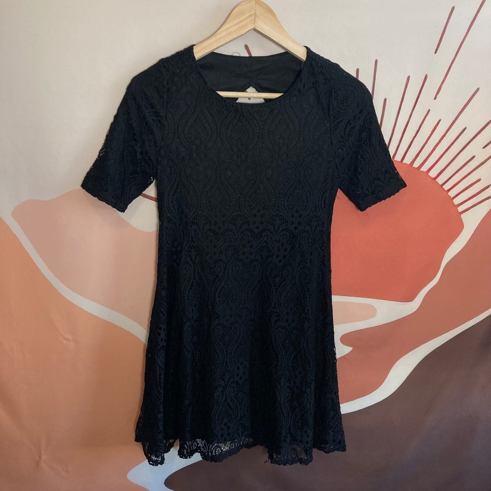 altard state black lace cutout‎ back fit flare dress womens size s fairy cottage